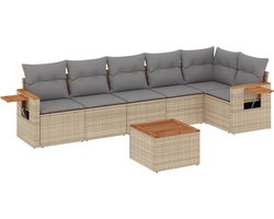 vidaXL - 7-delige - Loungeset - met - kussens - poly - rattan - beige