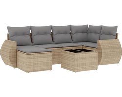 vidaXL - 7-delige - Loungeset - met - kussens - poly - rattan - beige