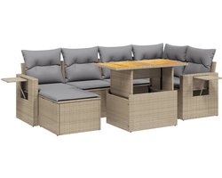 vidaXL - 7-delige - Loungeset - met - kussens - poly - rattan - beige