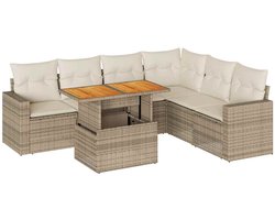 vidaXL - 7-delige - Loungeset - met - kussens - poly - rattan - beige
