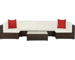 vidaXL - 7-delige - Loungeset - met - kussens - poly - rattan - bruin