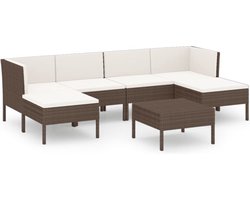 vidaXL - 7-delige - Loungeset - met - kussens - poly - rattan - bruin