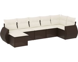 vidaXL - 7-delige - Loungeset - met - kussens - poly - rattan - bruin