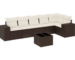 vidaXL - 7-delige - Loungeset - met - kussens - poly - rattan - bruin