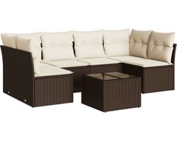 vidaXL - 7-delige - Loungeset - met - kussens - poly - rattan - bruin