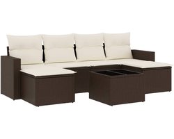vidaXL - 7-delige - Loungeset - met - kussens - poly - rattan - bruin