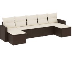 vidaXL - 7-delige - Loungeset - met - kussens - poly - rattan - bruin