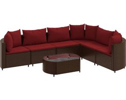 vidaXL - 7-delige - Loungeset - met - kussens - poly - rattan - bruin