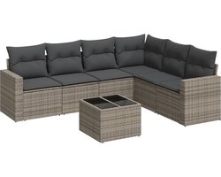 vidaXL - 7-delige - Loungeset - met - kussens - poly - rattan - grijs