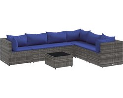vidaXL - 7-delige - Loungeset - met - kussens - poly - rattan - grijs