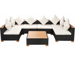 vidaXL - 7-delige - Loungeset - met - kussens - poly - rattan - zwart