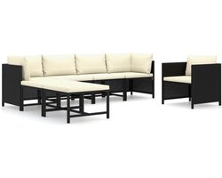 vidaXL - 7-delige - Loungeset - met - kussens - poly - rattan - zwart