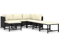 vidaXL - 7-delige - Loungeset - met - kussens - poly - rattan - zwart