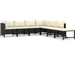 vidaXL - 7-delige - Loungeset - met - kussens - poly - rattan - zwart