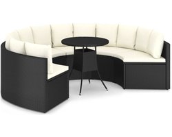 vidaXL - 7-delige - Loungeset - met - kussens - poly - rattan - zwart