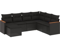 vidaXL - 7-delige - Loungeset - met - kussens - poly - rattan - zwart