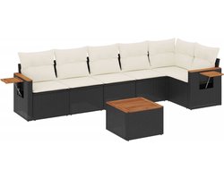 vidaXL - 7-delige - Loungeset - met - kussens - poly - rattan - zwart