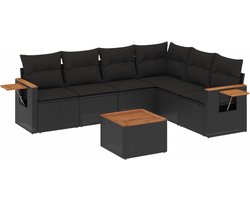 vidaXL - 7-delige - Loungeset - met - kussens - poly - rattan - zwart