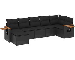 vidaXL - 7-delige - Loungeset - met - kussens - poly - rattan - zwart