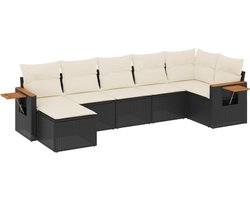 vidaXL - 7-delige - Loungeset - met - kussens - poly - rattan - zwart