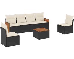 vidaXL - 7-delige - Loungeset - met - kussens - poly - rattan - zwart