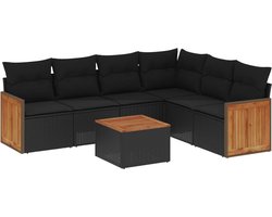 vidaXL - 7-delige - Loungeset - met - kussens - poly - rattan - zwart