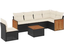 vidaXL - 7-delige - Loungeset - met - kussens - poly - rattan - zwart