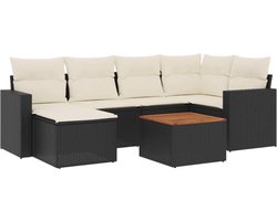 vidaXL - 7-delige - Loungeset - met - kussens - poly - rattan - zwart