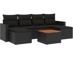 vidaXL - 7-delige - Loungeset - met - kussens - poly - rattan - zwart