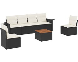 vidaXL - 7-delige - Loungeset - met - kussens - poly - rattan - zwart