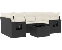 vidaXL - 7-delige - Loungeset - met - kussens - poly - rattan - zwart
