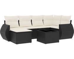 vidaXL - 7-delige - Loungeset - met - kussens - poly - rattan - zwart