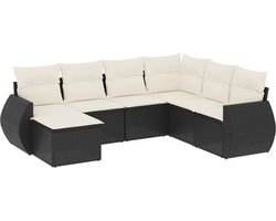 vidaXL - 7-delige - Loungeset - met - kussens - poly - rattan - zwart