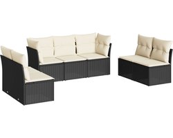 vidaXL - 7-delige - Loungeset - met - kussens - poly - rattan - zwart