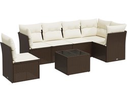 vidaXL - 7-delige - Loungeset - met - kussens - poly - rattan - zwart