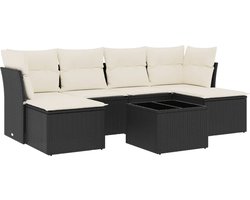 vidaXL - 7-delige - Loungeset - met - kussens - poly - rattan - zwart