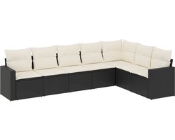 vidaXL - 7-delige - Loungeset - met - kussens - poly - rattan - zwart