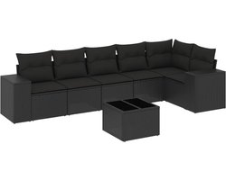 vidaXL - 7-delige - Loungeset - met - kussens - poly - rattan - zwart