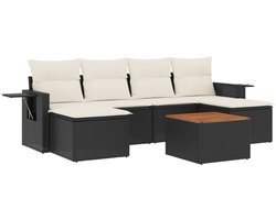vidaXL - 7-delige - Loungeset - met - kussens - poly - rattan - zwart