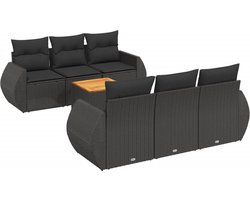 vidaXL - 7-delige - Loungeset - met - kussens - poly - rattan - zwart