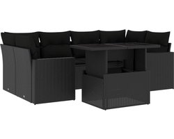 vidaXL - 7-delige - Loungeset - met - kussens - poly - rattan - zwart