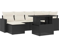 vidaXL - 7-delige - Loungeset - met - kussens - poly - rattan - zwart