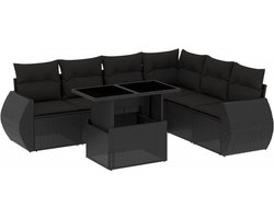 vidaXL - 7-delige - Loungeset - met - kussens - poly - rattan - zwart