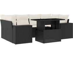vidaXL - 7-delige - Loungeset - met - kussens - poly - rattan - zwart