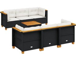 vidaXL - 7-delige - Loungeset - met - kussens - poly - rattan - zwart