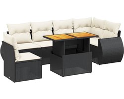 vidaXL - 7-delige - Loungeset - met - kussens - poly - rattan - zwart