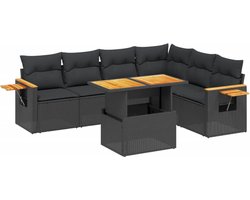 vidaXL - 7-delige - Loungeset - met - kussens - poly - rattan - zwart