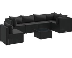 vidaXL - 7-delige - Loungeset - met - kussens - poly - rattan - zwart