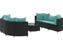 vidaXL - 7-delige - Loungeset - met - kussens - poly - rattan - zwart
