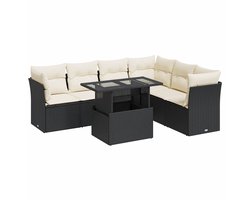 vidaXL - 7-delige - Loungeset - met - kussens - poly - rattan - zwart